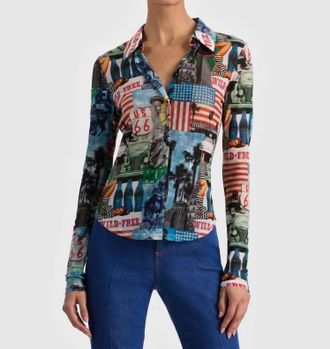 Alice & Olivia Jade Button Down Top In Open Road