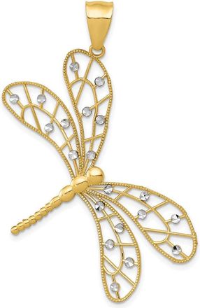 Diamond2Deal 14k Yellow Gold and White Rhodium Diamond-cut Filigree Dragonfly Pendant