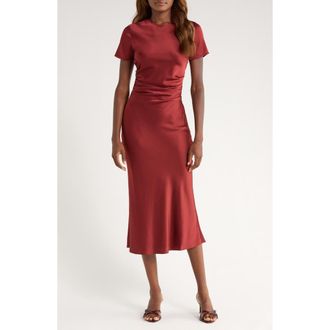 Staud Marcel Stretch Silk Midi Dress in Sangria at Nordstrom, Size 16