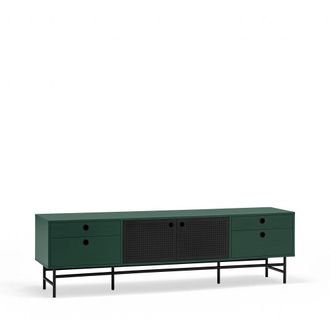 Teulat Mueble de tv 2 puertas 4 cajones verde oscuro y negro