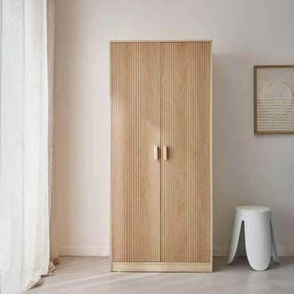Sweeek Wardrobe With Wood Decor 1 Hanging Rail & 2 Doors in Light Brown