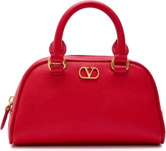 Valentino Garavani Vlogo Mini Pebbled Leather top Handle bag - Red - One Size