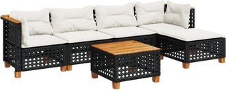 vidaXL Set De Sof&aacute;s De Jard&iacute;n 6 Piezas Y Cojines Rat&aacute;n Sint&eacute;tico Negro Vidaxl