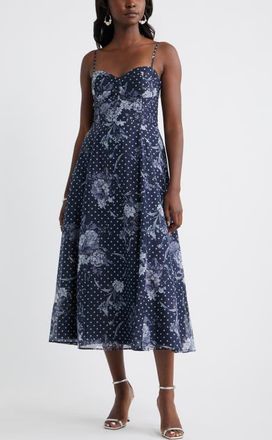 Chelsea28 Sweetheart Seamed Bodice Cocktail Dress in Navy- Blue Antoinette Dot at Nordstrom, Size Xx-Small