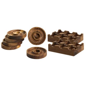 Beliani Conjunto De Hueveras Para 8 Huevos De Madera De Acacia Servir Guardar Huevos Marr&oacute;n Fournil