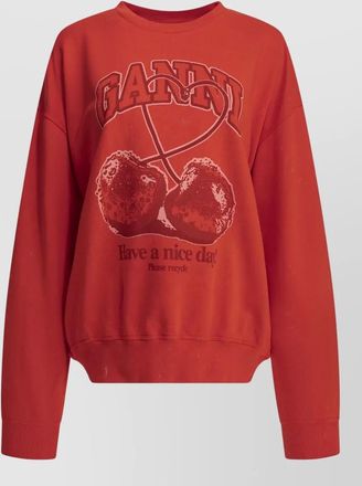Ganni cherries knit crewneck long sleeve sweater