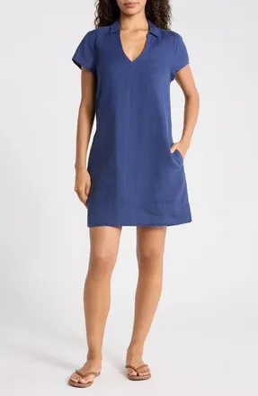 Tommy Bahama Two Palms Short Sleeve Linen Dress in Island Navy at Nordstrom, Size X-Small