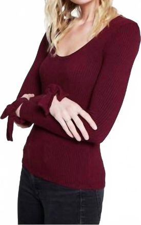 Bloomingdale's Sweet & Sassy Ribbed Tie Sleeve Top In Burgundy
