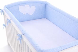 OEM Protector De Cuna Universal Xxl Para Barrotes - Corazones Y Puntos Sobre Fondo Azul