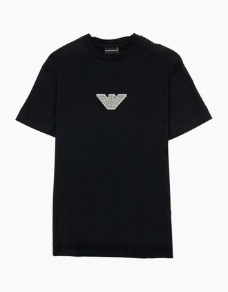 Emporio Armani Mens Emporio Armani Felt Eagle Patch Tencel Blend T Shirt Black 999 - Size: 40