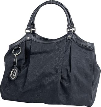 Gucci Black Gg Canvas Leather Tote Bag (Pre-Owned)