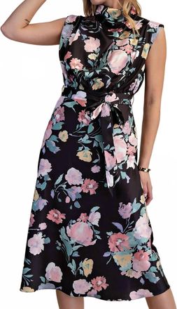 Glam Terrie Mock Cowl Neck Midi Dress In Black Floral