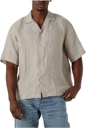 Selected Overhemden, Heren, Beige, XL, Katoen, Casual Shirt met Korte Mouwen