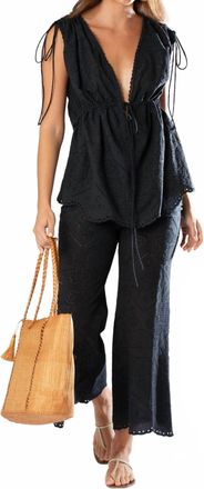 Miguelina Alegra Eyelet Crop Flare Pants In Black