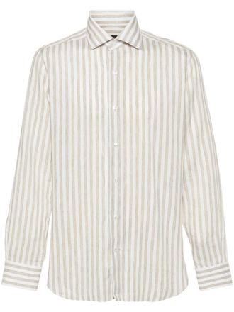 Barba spread-collar striped shirt - men - Lyocell/Linen/Flax - 42 - White