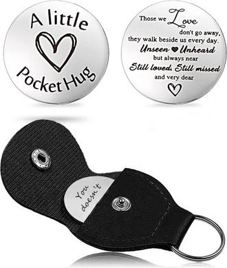 Generic Custom Photo Pocket Hug Token Gifts Leather Keychain with Picture Personalized,Sympathy Memorial Gifts for Loss of Mum Dad Grief Bereavement Remembran