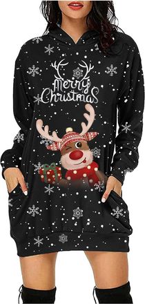 Generic Christmas Jumper Dress for Women Casual Christmas Jumper Dresses Xmas Dresses for Women 2025 Ladies Dress Winter Snowflake Knitted Sweater Pullover Pa