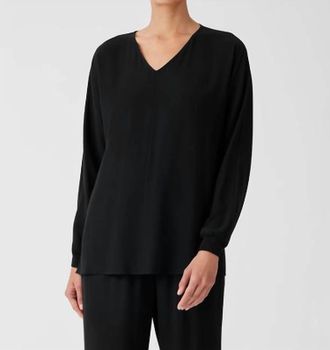 Eileen Fisher V-Neck Dolman Sleeve Top In Black
