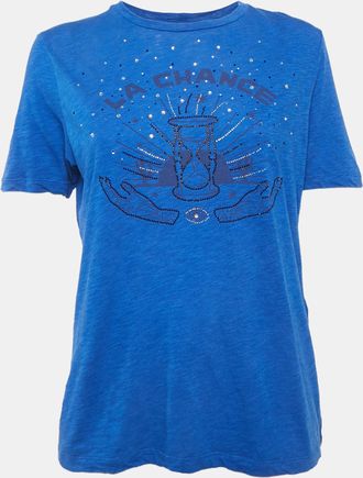 Maje Blue Rhinestone Detail Jersey T-Shirt