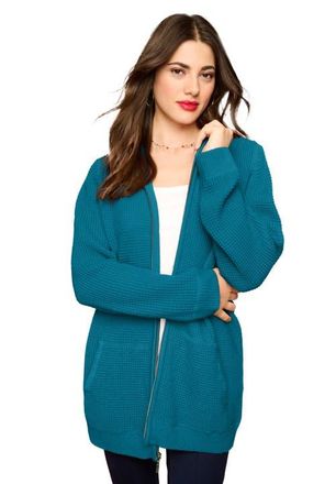 Roaman's Plus Size Waffle Knit Zip-Front Relaxed Hoodie in Deep Teal at Nordstrom, Size Medium