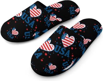 Generic I Love U.S.A Flannel Mens Slip-on Slippers Winter Warm House Shoes with Rubber Sole for Home Hotel
