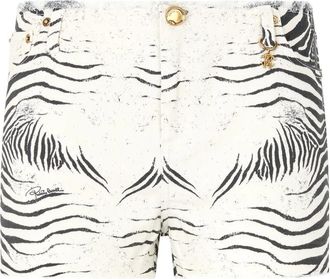 Roberto Cavalli zebra-print denim shorts - White