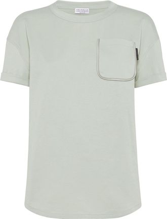 Brunello Cucinelli chest-pocket cotton T-shirt - women - Cotton - 3XL - Green