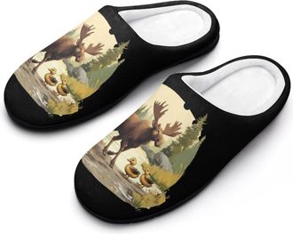 Generic Duck Moose Womens Slippers Warm House Slippers Indoor House Shoes with Anti-Skid Rubber Sole