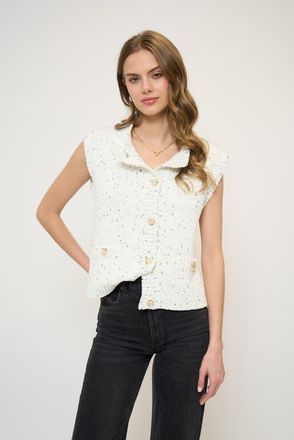 Central Park West Tasha Sleeveless Chenille Cardigan in Black/white at Nordstrom, Size X-Small
