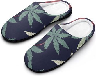Generic Weed Leaves Pattern Mens Slipper Slip On Winter Warm House Slippers Shoes Indoor Outdoor