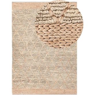 Beliani Beliani - Hand Woven Jute Area Rug Geometric Pattern Boho Rustic 160 x 230 cm Green and Beige Tellikaya