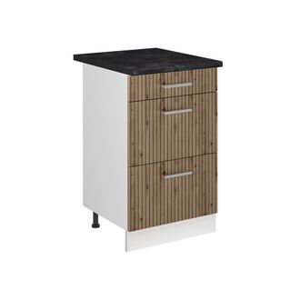 Vicco Mueble Bajo De Cocina R-line, Roble Artesanal/blanco, 50 Cm Encimera Antracita, Vicco