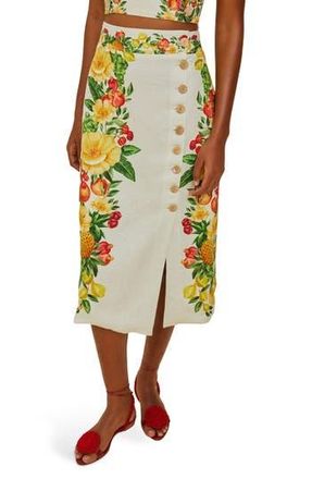 Farm Rio Picnic Flowers Button Midi Skirt in Off-White at Nordstrom Rack, Size X-Small