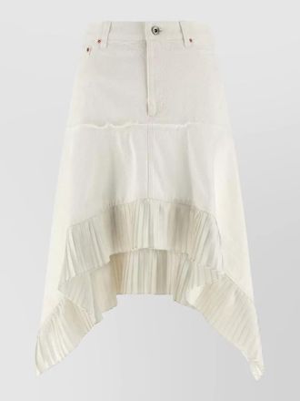 sacai paneled asymmetric pleated midi denim skirt