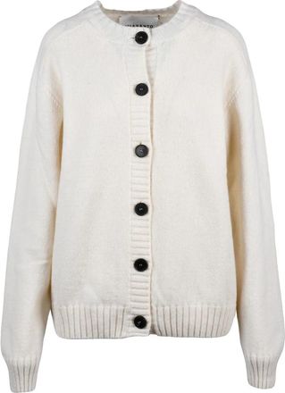 Amaranto White Crew Neck Wool-Cashmere Cardigan