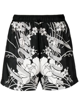 Amiri floral-print silk track shorts - men - Silk/Silk - S - Black