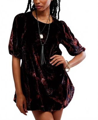 Free People Maye Printed Velvet Tunic Dress In Dark Black Combo