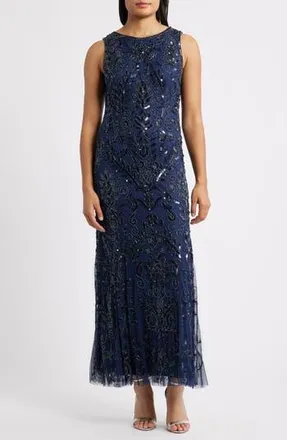 Pisarro Nights Beaded Sleeveless Gown in Navy at Nordstrom Rack, Size 18