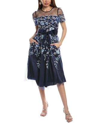 Eliza J Embroidered Tulle Cocktail Dress