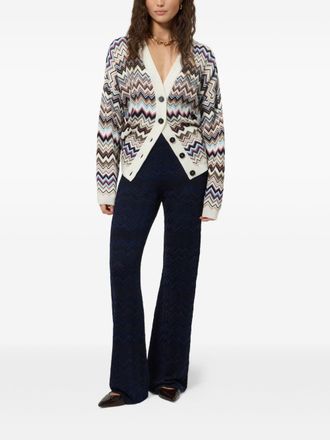 Missoni Womens Straight Leg Trousers With Zigzag Pattern Blue Viscose