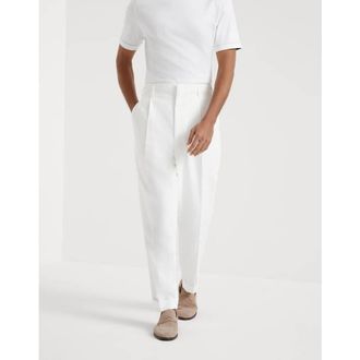 Brunello Cucinelli Mens Off White Cotton Pleated Trousers, Size 52