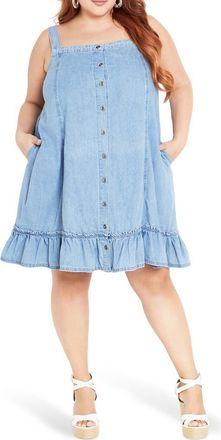City Chic Island Denim Button Front Dress in Light Denim at Nordstrom Rack, Size M/18W