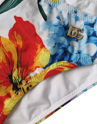 Dolce & Gabbana Womens White Floral Print Swimsuit Bikini Bottom Swimwear Nylon Elastane Clothing