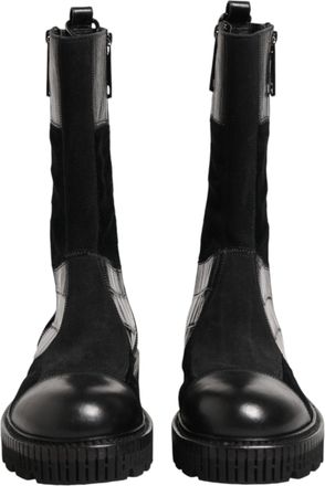 Dolce & Gabbana Black Patchwork Leather Mid Calf Boot Mens Shoes