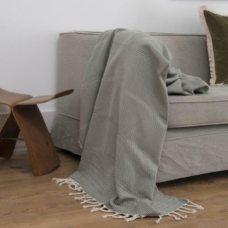 Febronie Manta plaid algod&oacute;n verde aceituna 160x250