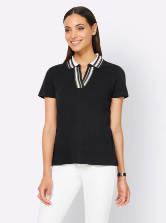 Heine Poloshirt HEINE Shirt, Damen, Gr. 34, schwarz, 95% Baumwolle, 5% Elasthan, gemustert, unifarben, V-Ausschnitt, Shirts Poloshirt