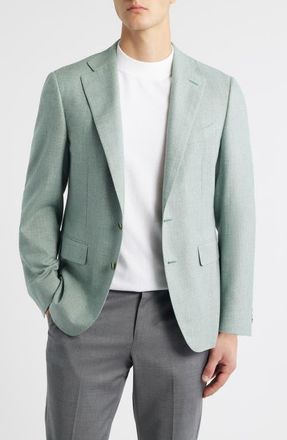 Canali Trim Fit Light Green Check Textured Silk & Wool Sport Coat at Nordstrom, Size 40 Us
