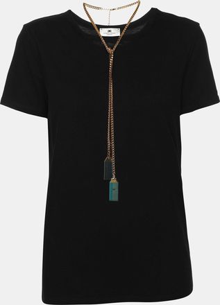 Elisabetta Franchi Black Cotton Round Neck Chain T-Shirt