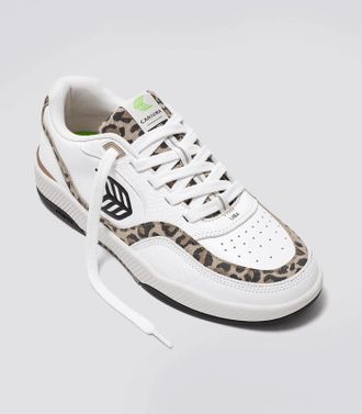 Cariuma Womens Cariuma UBA Sneaker White Leather Leopard Print Comfort Shoes HAWK2319