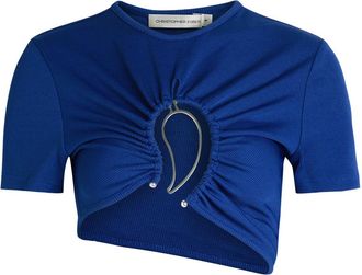 CHRISTOPHER ESBER Cut-out Jersey Cropped T-shirt - Blue - 10 (UK10 / S)